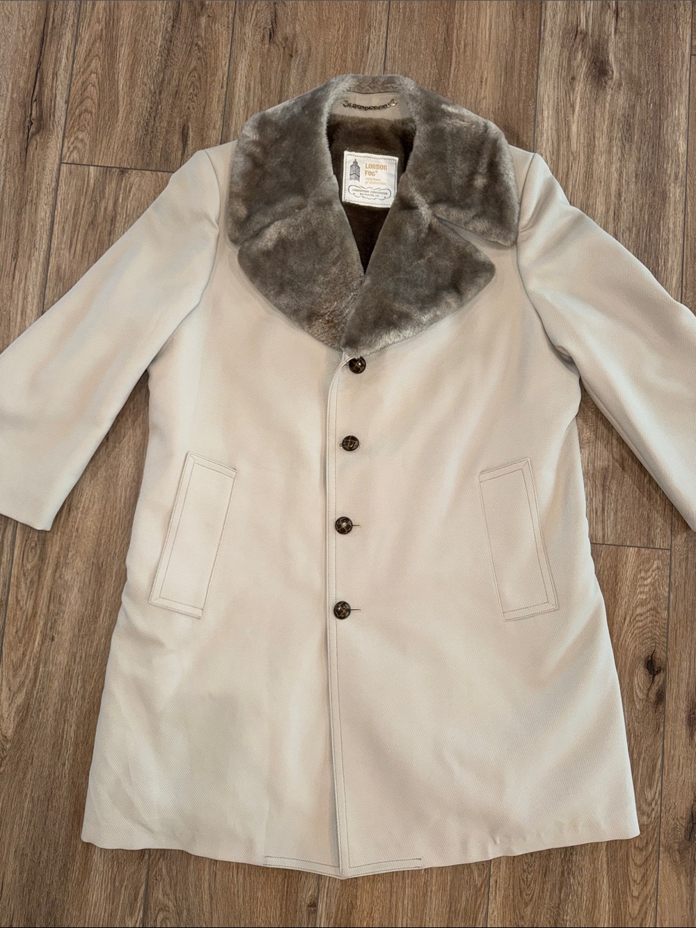 70s Vintage London Fog Trench Coat Faux Fur Lining And Collar Mens Size 42L